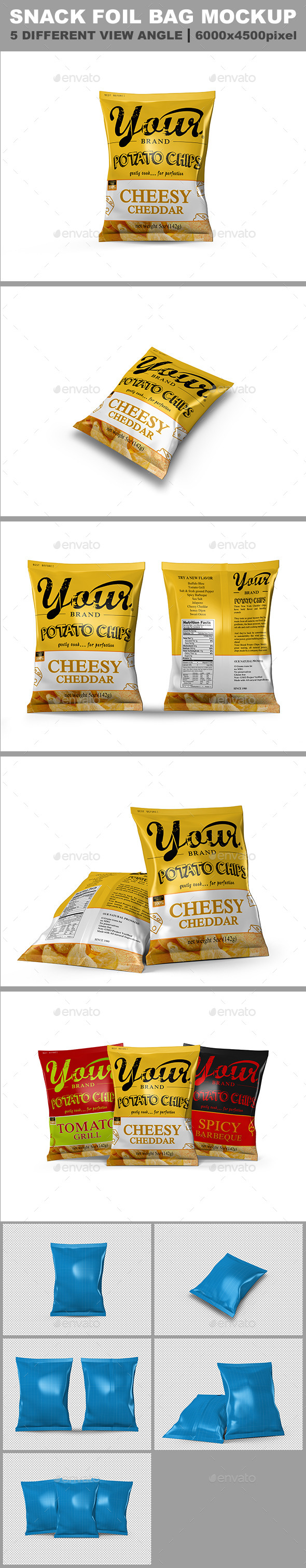 5 Snack Bag Mockup - Product Mock-Ups Graphics