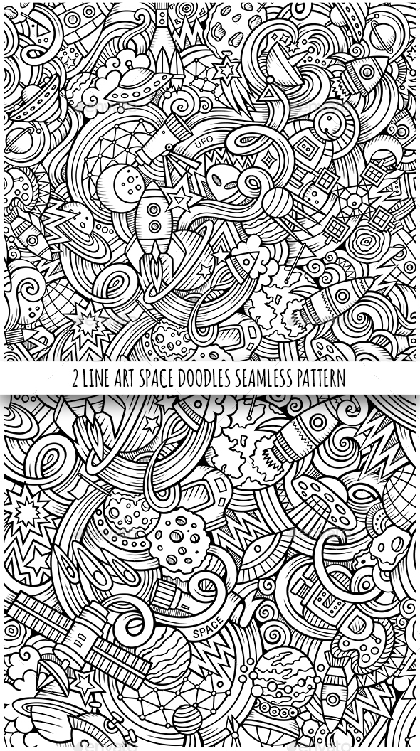 2 Space Doodles Seamless Patterns - Technology Conceptual