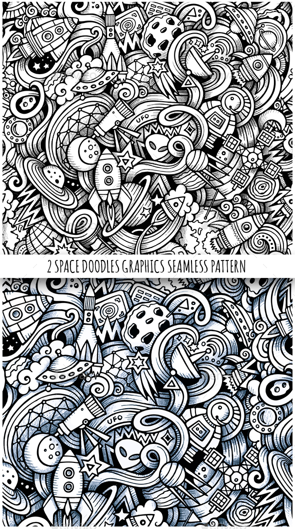 2 Space Doodles Graphics Seamless Patterns - Technology Conceptual
