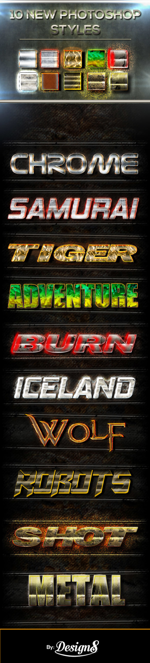 10 New Photoshop Styles Vol 10 - Text Effects Styles