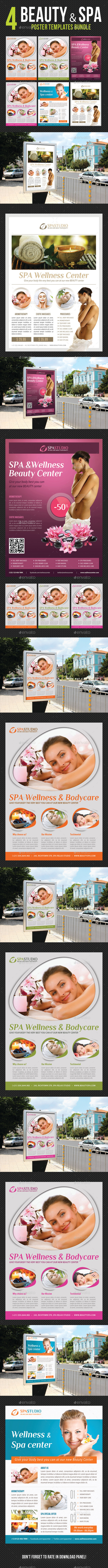 4 Beauty and Spa Poster Templates Bundle 02 - Signage Print Templates