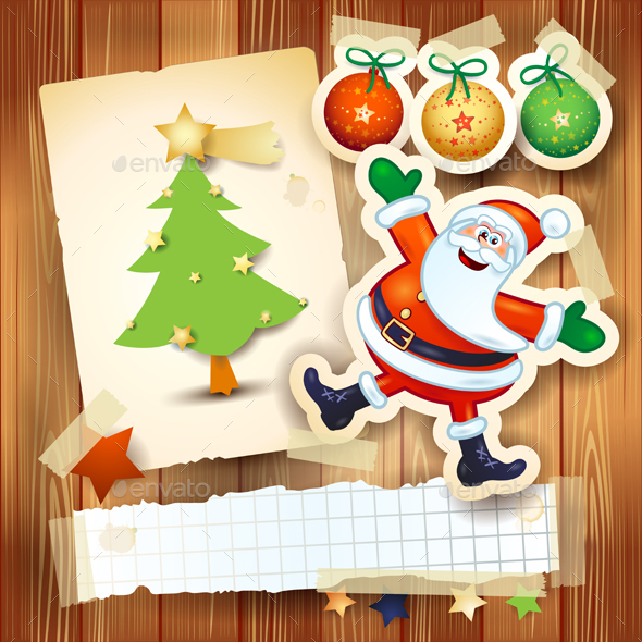 Christmas Background with Happy Santa and Postcard - Christmas Seasons/Holidays