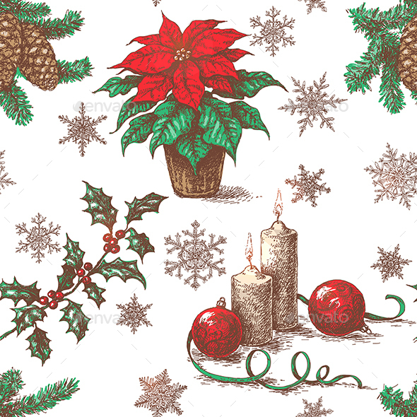 Seamless Pattern with Christmas Decorations - Christmas Seasons/Holidays