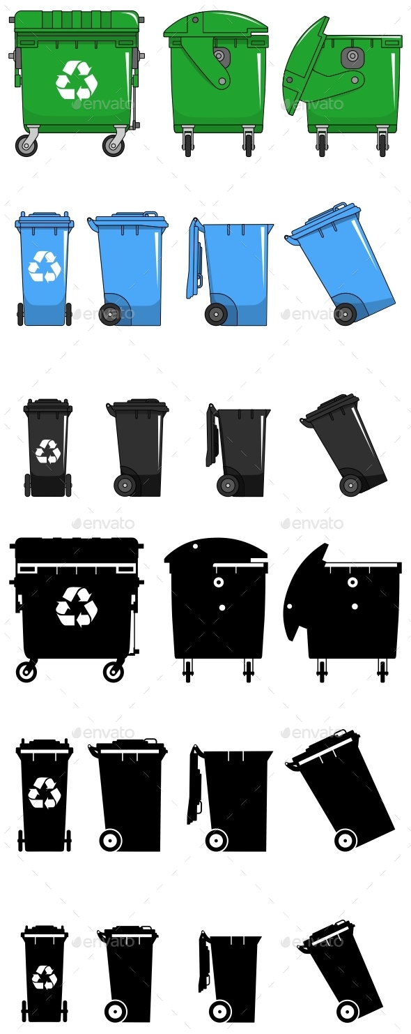 Set of Different Dumpsters in Flat Style - Man-made Objects Objects