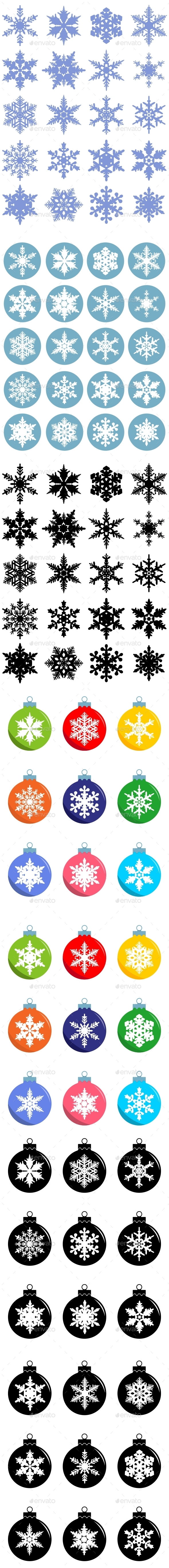 Set of Christmas Decorations and Snowflakes - Christmas Seasons/Holidays