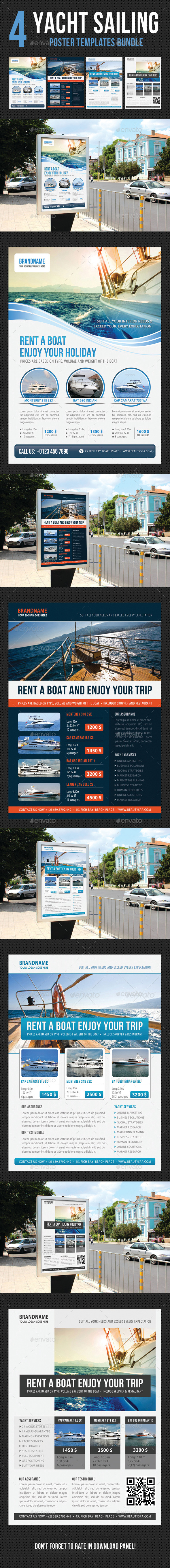 4 Yacht Sailing Poster Templates Bundle 01 - Signage Print Templates