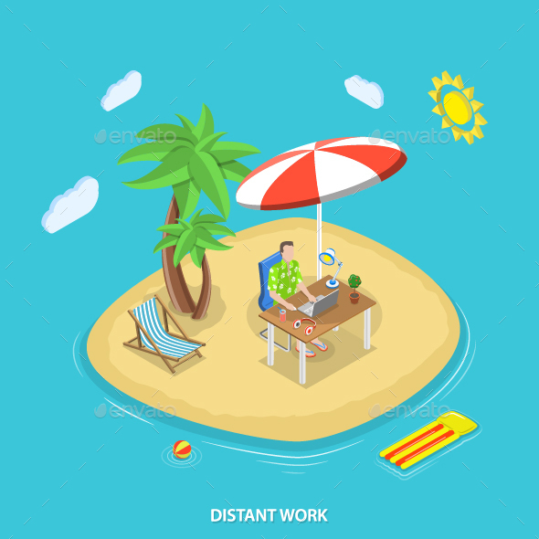 Distant Work Isometric Flat Vector Concept. - Concepts Business