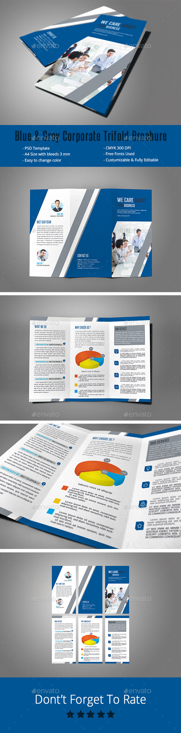 Blue & Gray Corporate Trifold Brochure - Corporate Brochures