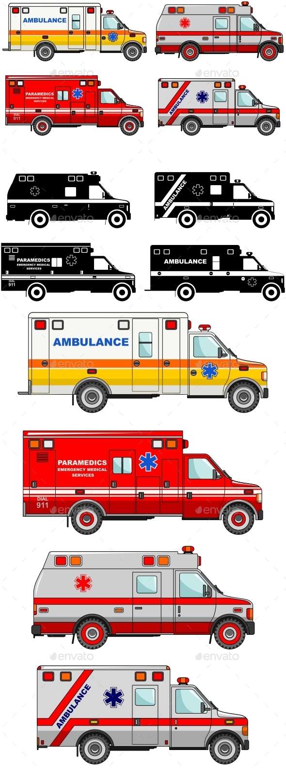 Ambulance Cars Isolated on White Background - Man-made Objects Objects