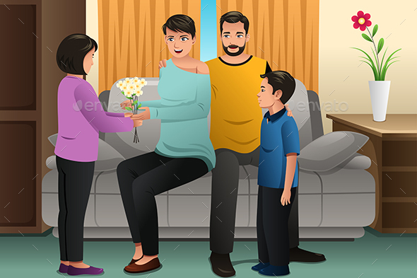 Kids Giving Flowers to Their Parents - People Characters
