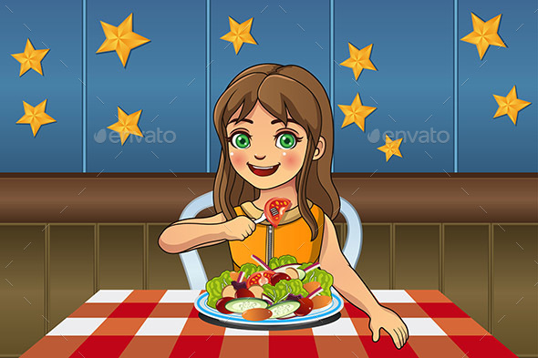 Girl Eating Salad - People Characters