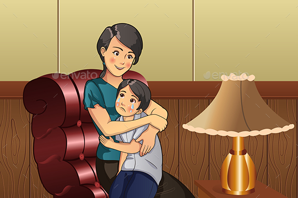 Mother comforting her kid - People Characters