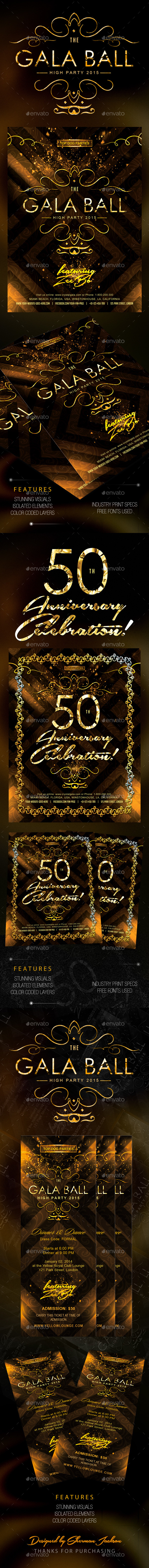 Golden Gala Deluxe Party Flyers & Tickets Bundle - Clubs & Parties Events