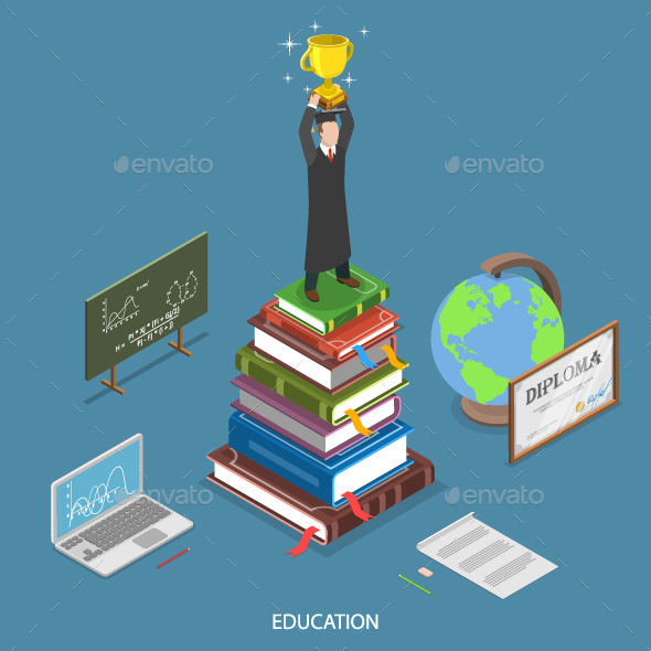 Education Isometric Flat Concept - Computers Technology