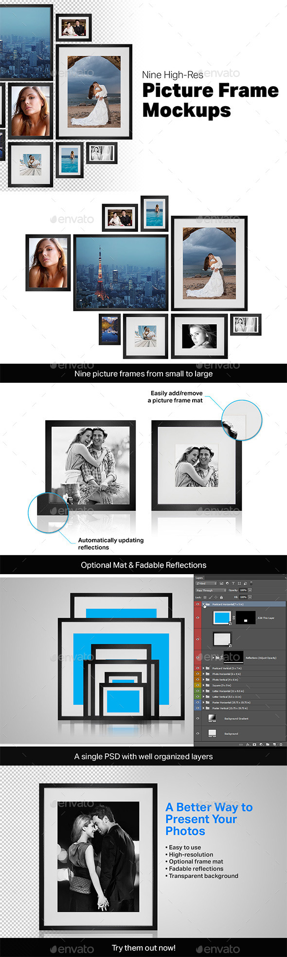 9 Picture Frame Mockups - Posters Print