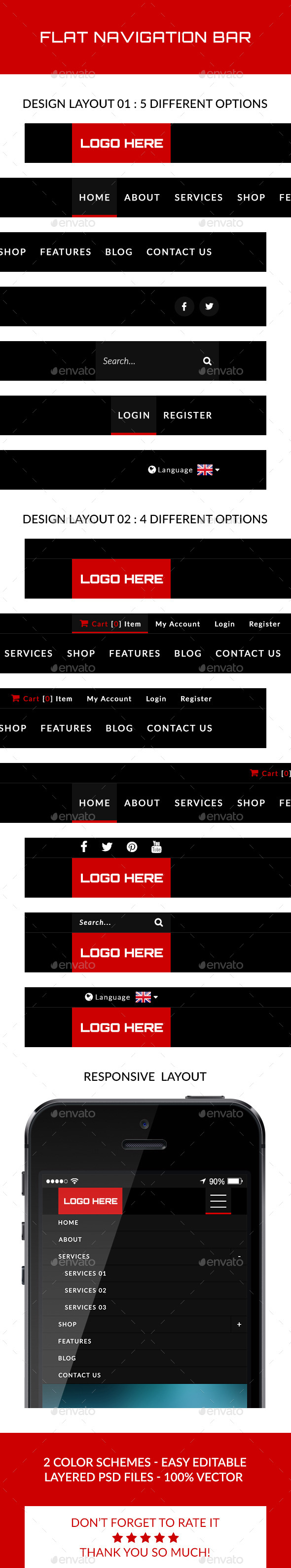 Flat Navigation Bar - Navigation Bars Web Elements
