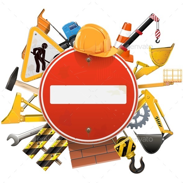 Construction Concept with Red Sign - Industries Business