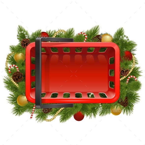 Shopping Basket with Christmas Baubles - Christmas Seasons/Holidays