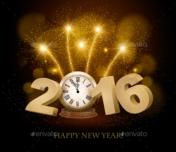 Happy New Year Background with 2016 and Clock - New Year Seasons/Holidays