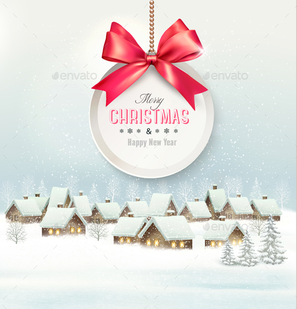 Holiday Christmas Background with a Village - Christmas Seasons/Holidays
