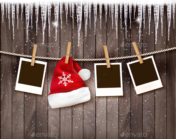 Christmas Background with Photos and a Santa Hat - Christmas Seasons/Holidays