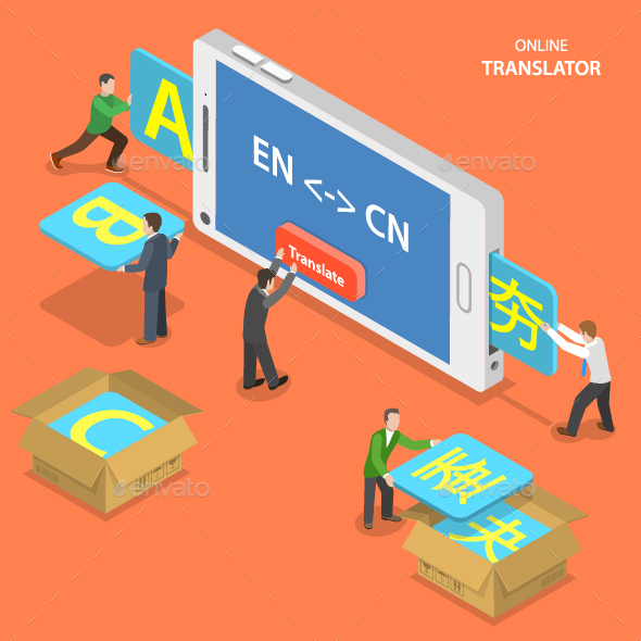 Online Translator Isometric Flat Vector Concept. - Communications Technology