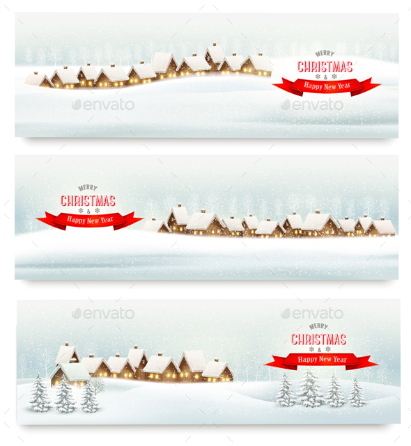 Holiday Christmas Banners with Villages - Christmas Seasons/Holidays