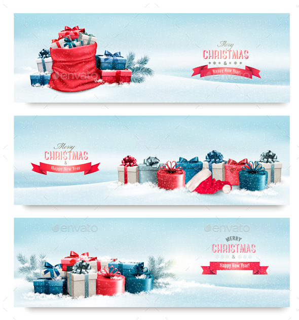 Holiday Christmas Banners With Presents - Christmas Seasons/Holidays
