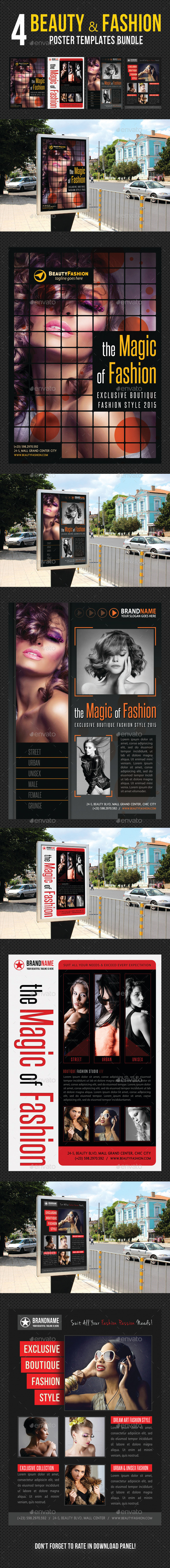 4 in 1 Beauty and Fashion Poster Bundle 02 - Signage Print Templates