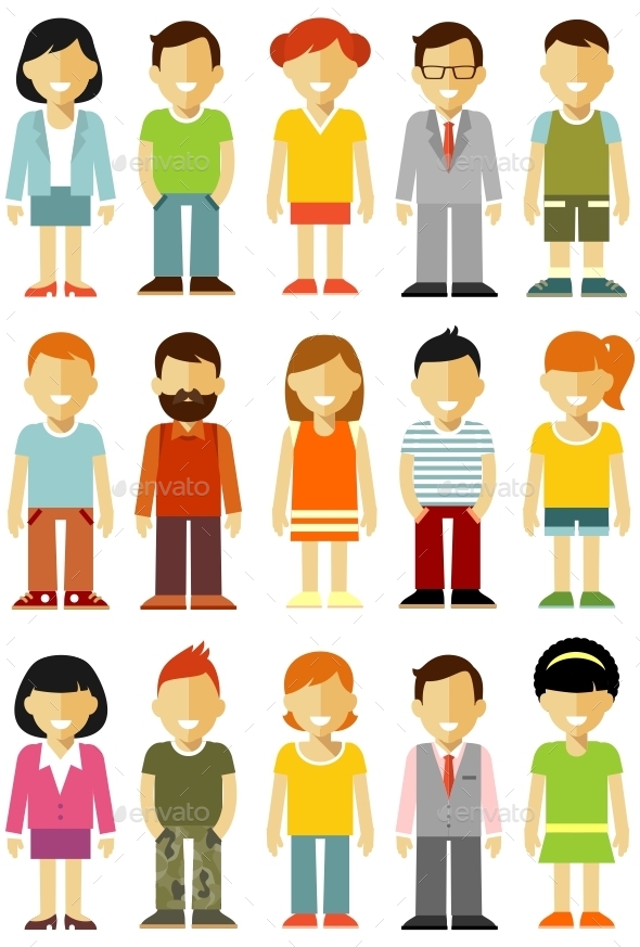 People Characters Icons Set Flat Style - People Characters