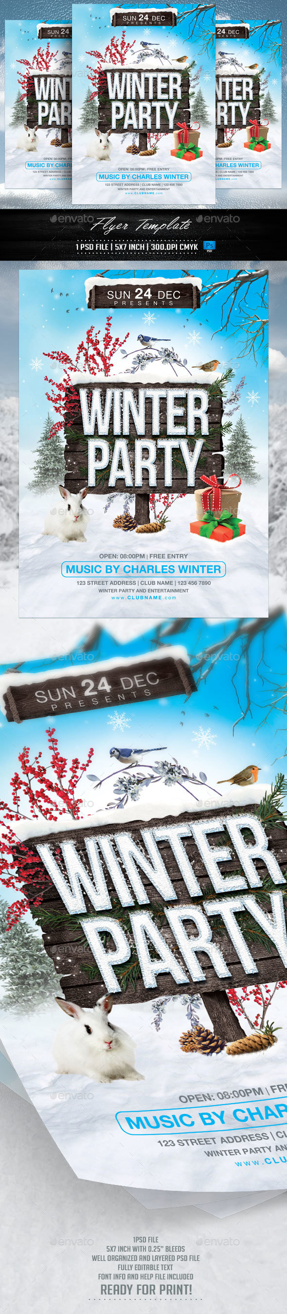 Winter Party Flyer Template v2 - Clubs & Parties Events