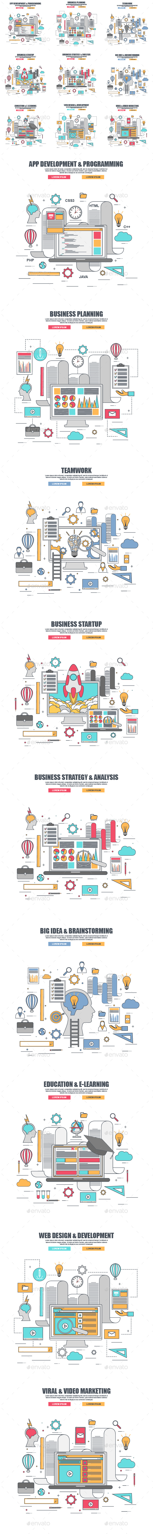 Set of Thin Line Business Concept - Concepts Business