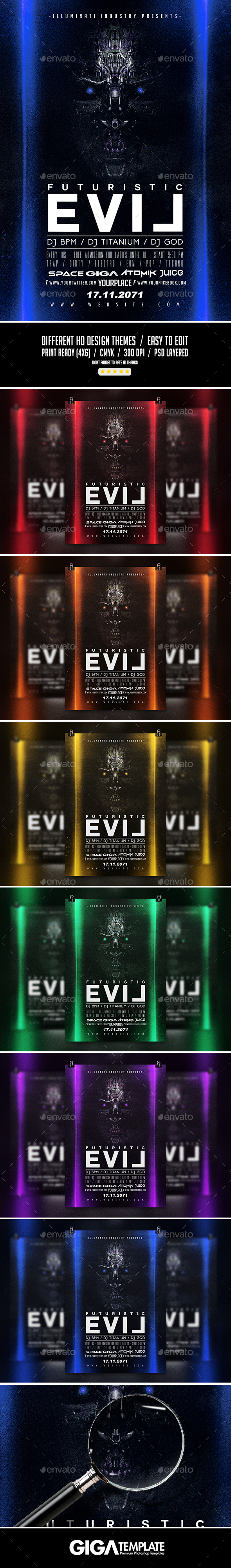 Futuristic Evil | Dark Modern Flyer PSD Template - Events Flyers