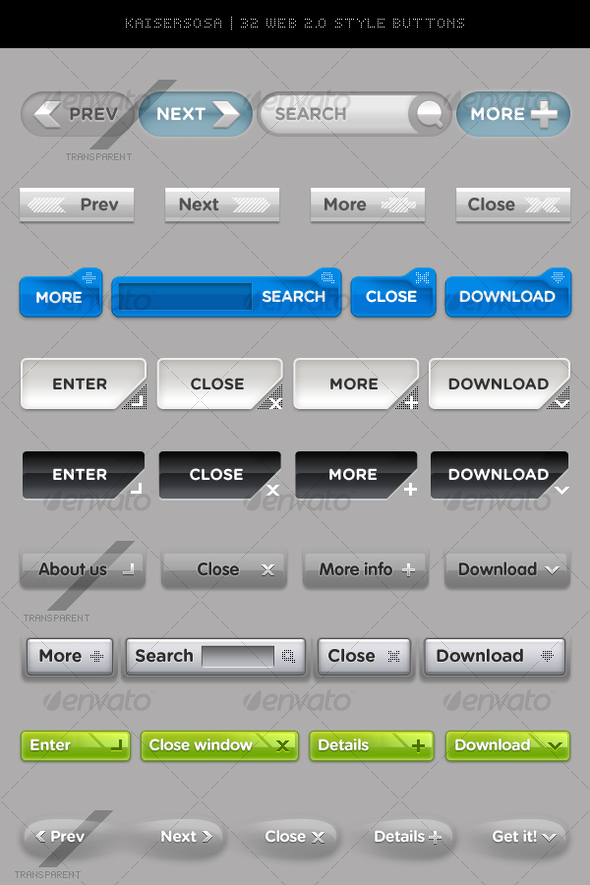 32 Web 2.0 style Buttons - Buttons Web Elements