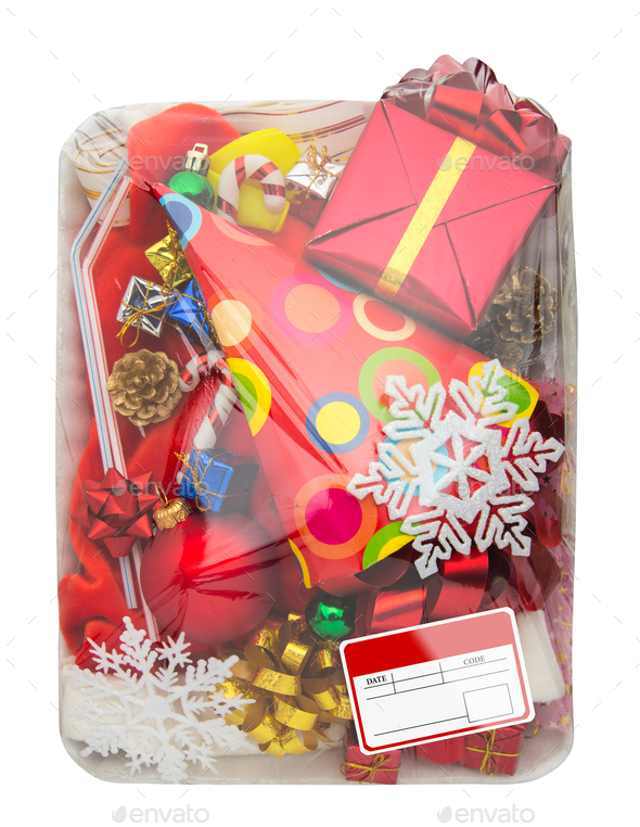 Wrapped plastic food container with gifts box