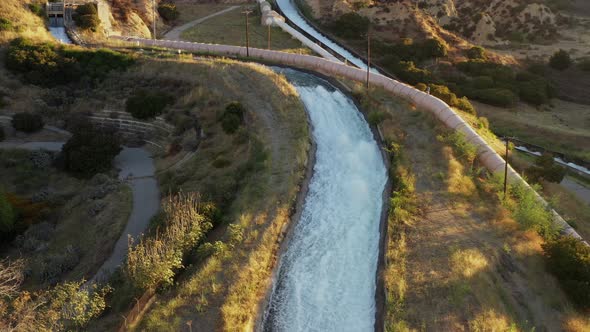 Aerial shot of some of the aqueducts that helps supply water to Los Angeles. alt