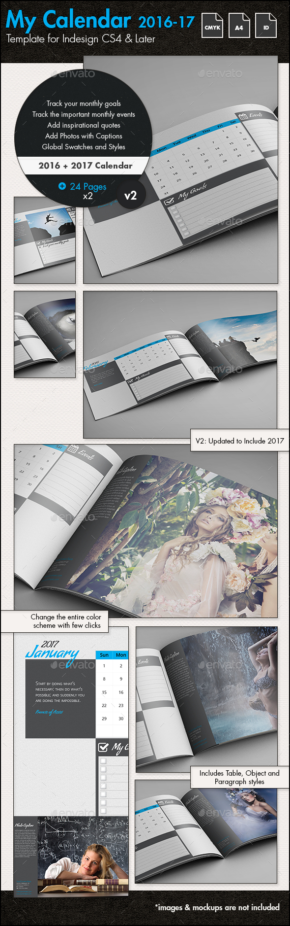 Calendar - Goal Planner for 2016 and 2017 - A4 Landscape Template - Calendars Stationery