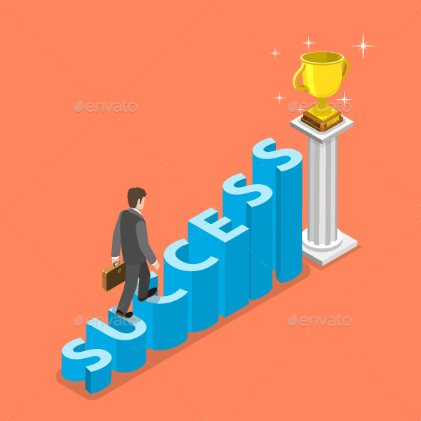 Stairs To Success Isometric Vector Concept. - Concepts Business