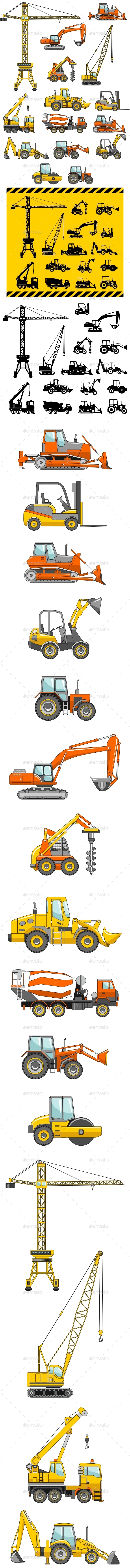 Set Of Heavy Construction Machines Icons - Man-made Objects Objects