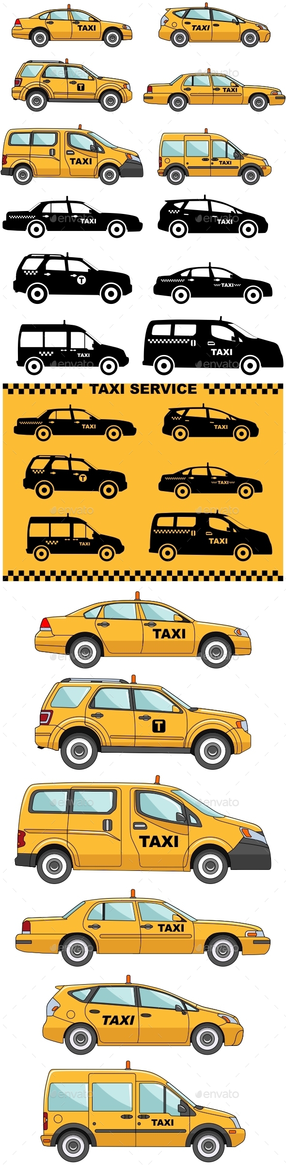 Taxi Cars On A White And Yellow Background - Man-made Objects Objects