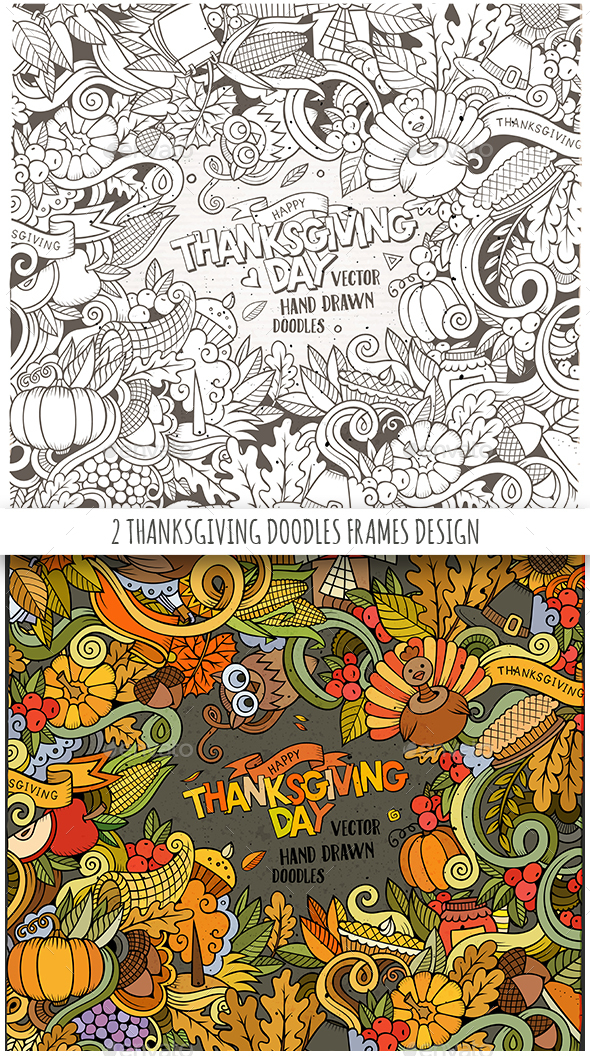 2 Happy Thanksgiving Doodles Frames - Miscellaneous Seasons/Holidays