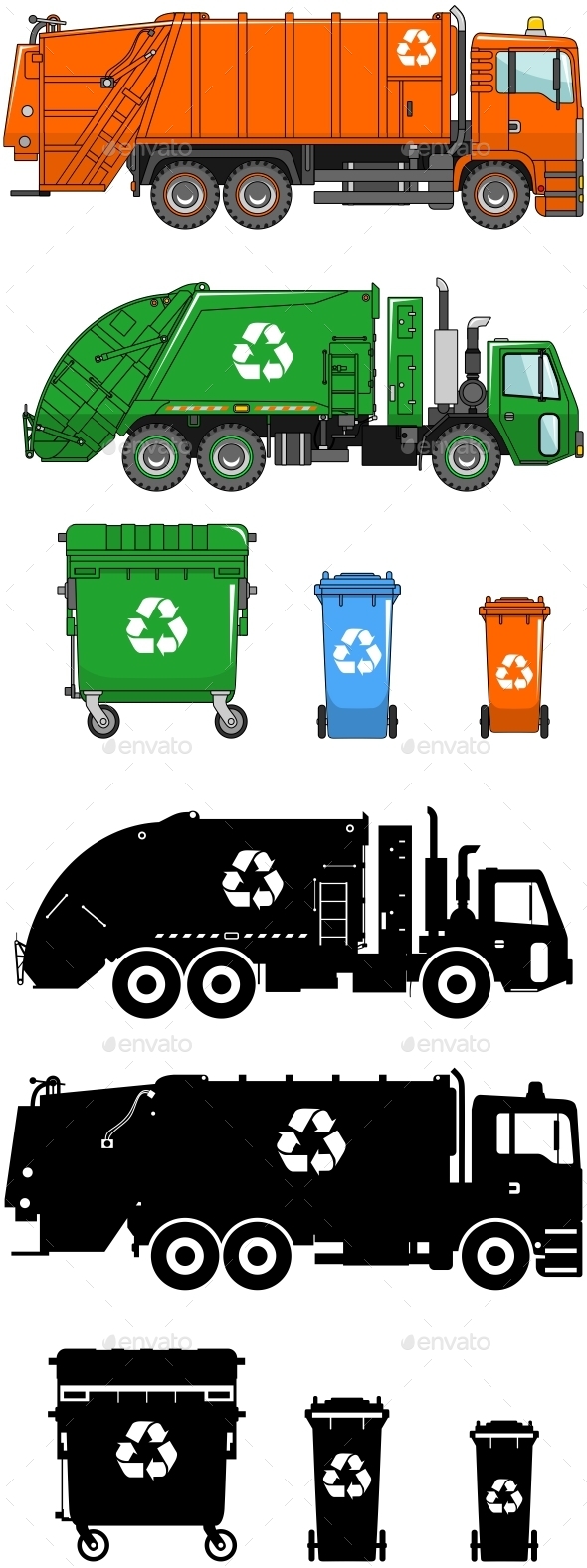 Garbage Trucks And Different Types Of Dumpsters - Man-made Objects Objects