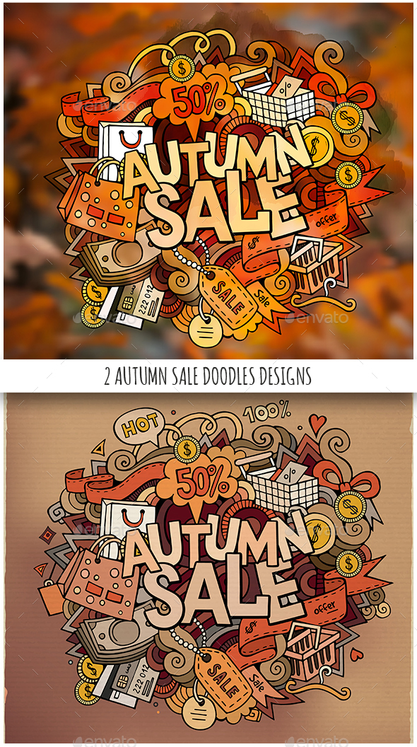 2 Autumn Sale Doodles Designs - Commercial / Shopping Conceptual