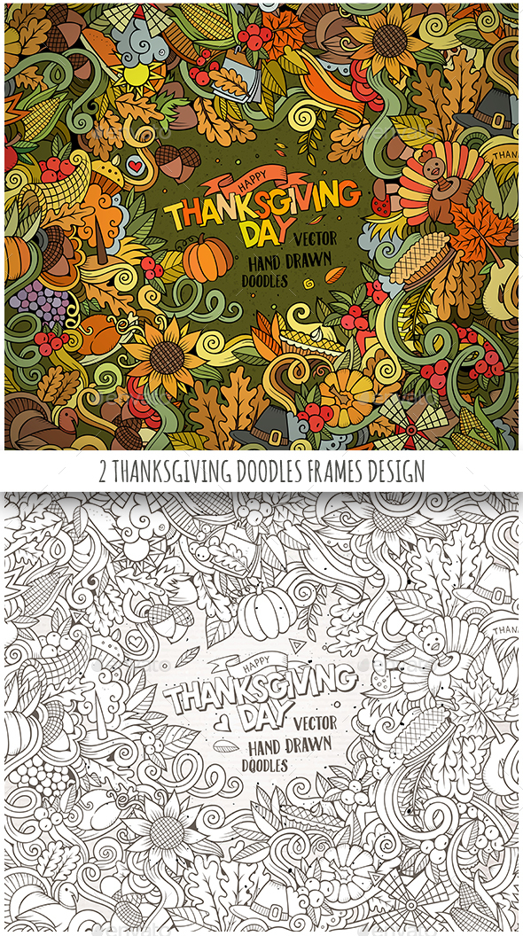2 Happy Thanksgiving Doodles Frames - Seasons/Holidays Conceptual