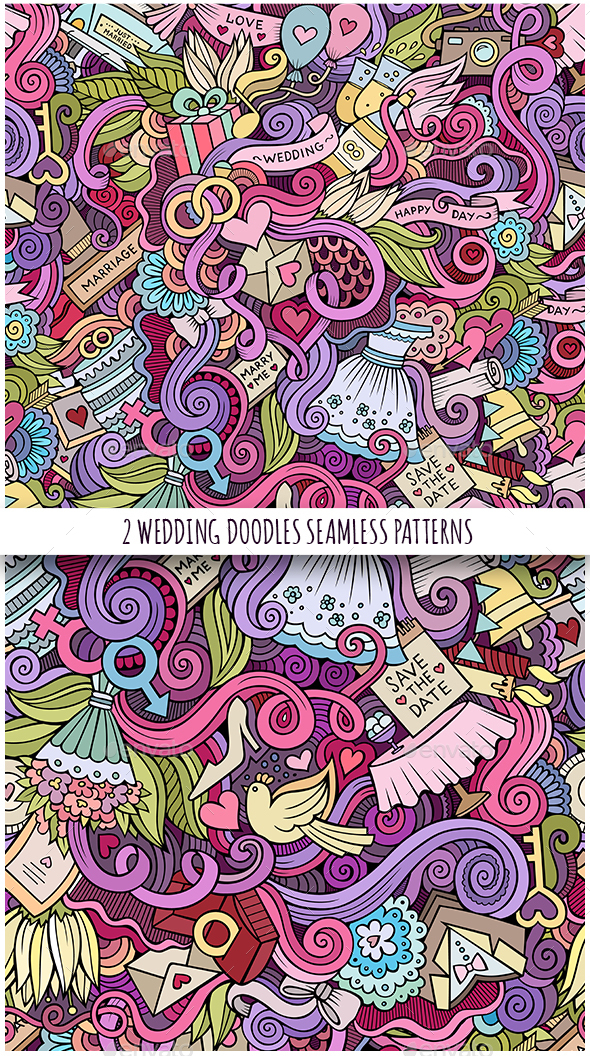 2 Wedding Doodles Seamless Patterns - Weddings Seasons/Holidays