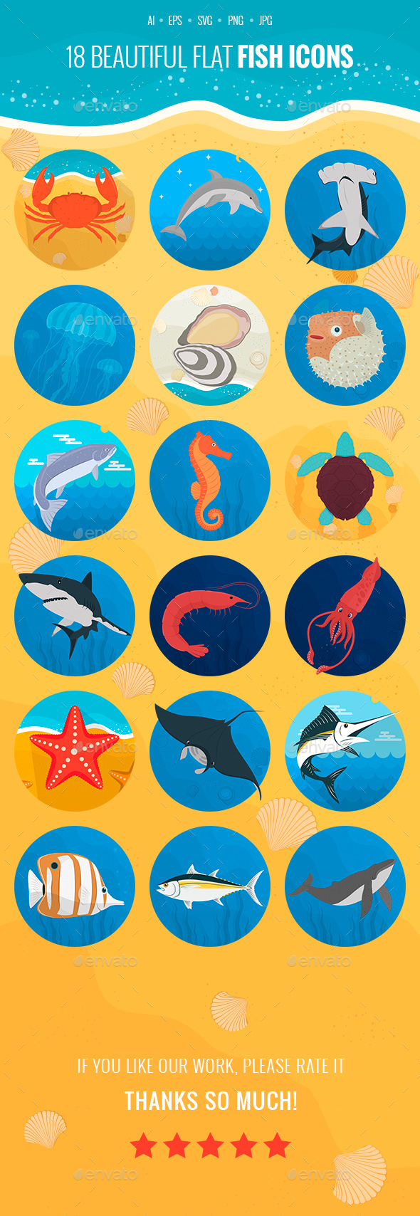 Fish Flat Icons - Animals Characters