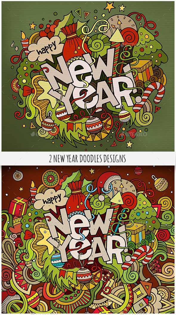 2 New Year Doodles Designs - New Year Seasons/Holidays