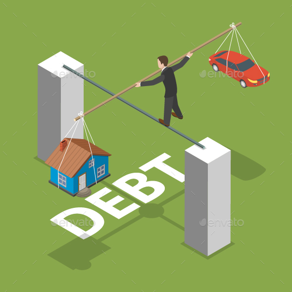 Debt Isometric Flat Vector Concept. - Concepts Business