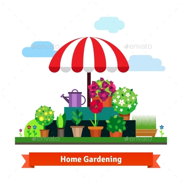Home Greening Store With Plants, Flowers, Grass - Business Conceptual