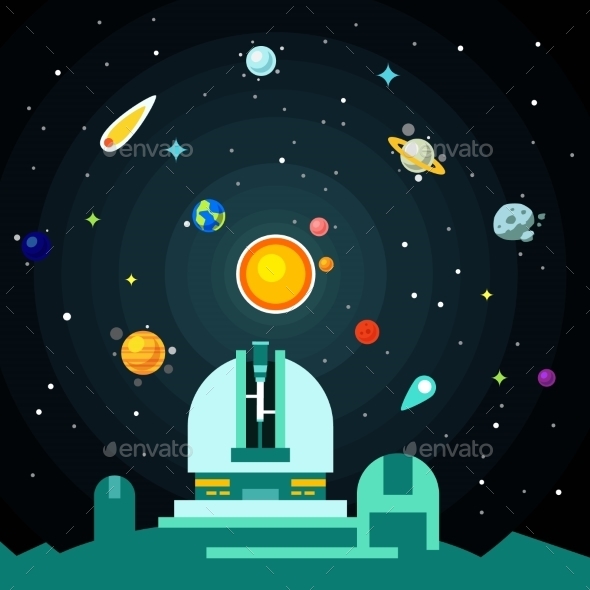 Observatory Station, Solar System With Planets - Technology Conceptual
